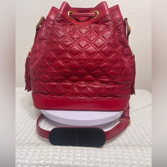MCM Red Quilted Leather Bucket Bag - Picture 5 of 11